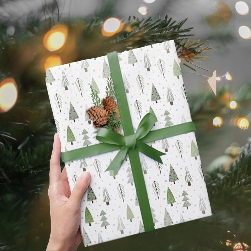 Modern Christmas Trees Green Pattern Wrapping Paper