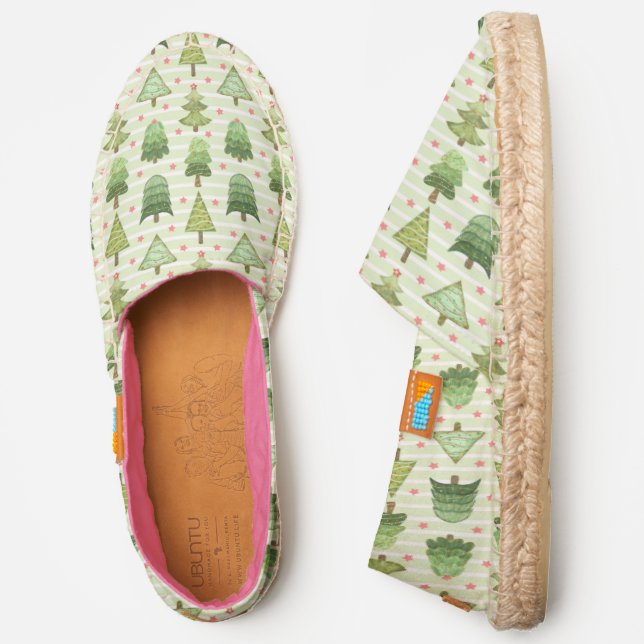 Modern Christmas Trees Green White Stripes Espadrilles (Side)