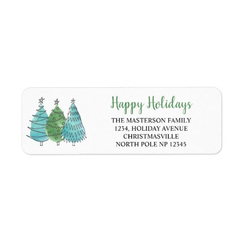 Modern Christmas Trees Holiday Return Address Label