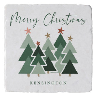 Modern Christmas Trees Holiday Typography Trivet