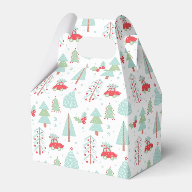 Modern Christmas Trees Holidays Red Car Wrapping Favor Boxes (Front Side)