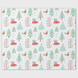 Modern Christmas Trees Holidays Red Car Wrapping Paper | Zazzle