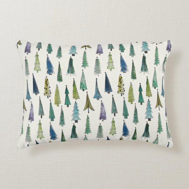 Modern Christmas Trees Illustrated Pattern Accent Pillow (Front)