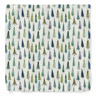 Modern Christmas Trees Illustrated Pattern Bandana