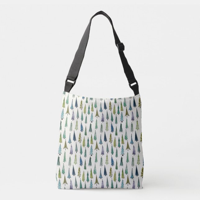 Modern Christmas Trees Illustrated Pattern Crossbody Bag (Front)