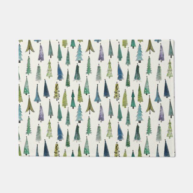 Modern Christmas Trees Illustrated Pattern Doormat (Front)