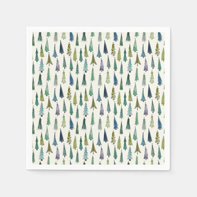 Modern Christmas Trees Illustrated Pattern Napkins (Front)