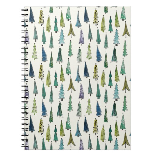 Modern Christmas Trees Illustrated Pattern Notebook (Front)