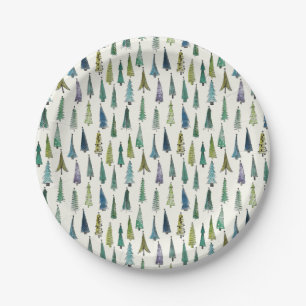 Modern Christmas Trees Illustrated Pattern Paper Plates