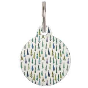 Modern Christmas Trees Illustrated Pattern Pet ID Tag