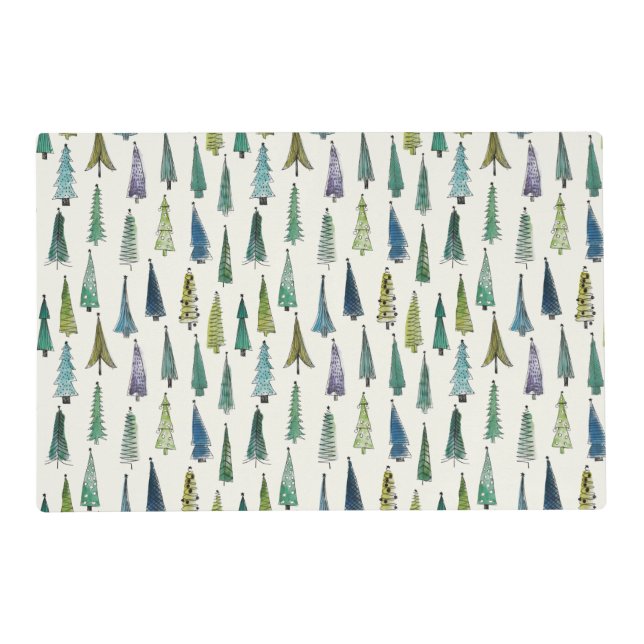 Modern Christmas Trees Illustrated Pattern Placemat (Front)