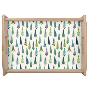 Modern Christmas Trees Illustrated Pattern Serving Tray