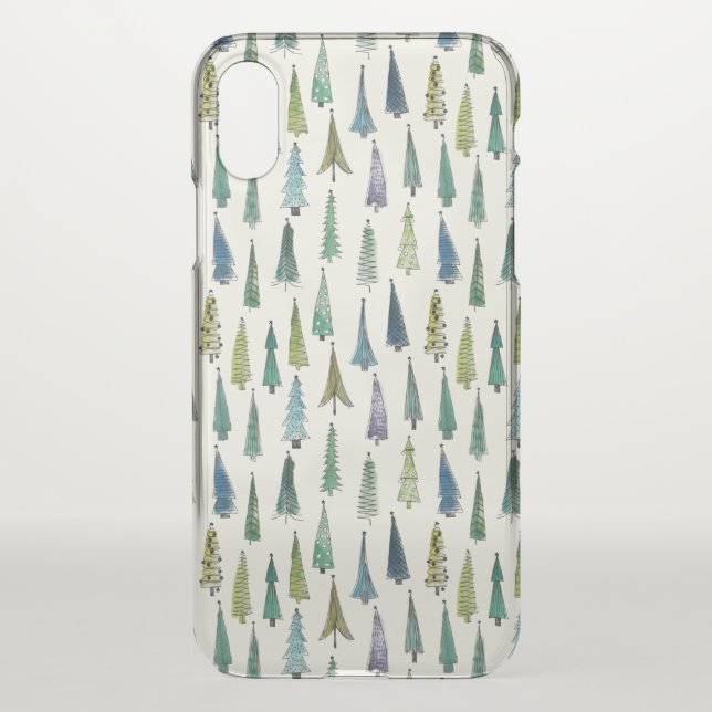 Modern Christmas Trees Illustrated Pattern Uncommon iPhone Case (Back)