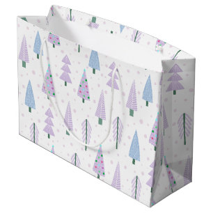 Modern Christmas Trees Lavender Abstract Pattern Large Gift Bag