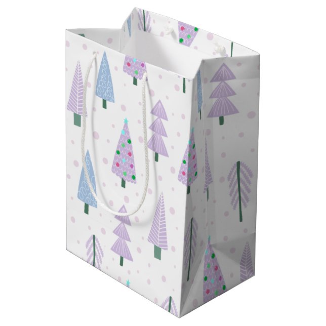 Modern Christmas Trees Lavender Abstract Pattern Medium Gift Bag (Back Angled)