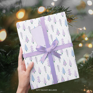 Modern Christmas Trees Lavender Blue Pattern Wrapping Paper