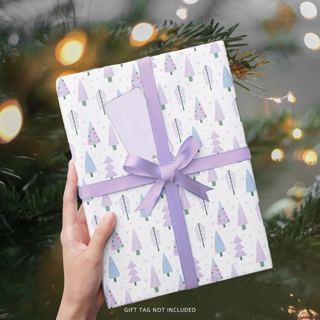 Modern Christmas Trees Lavender Blue Pattern Wrapping Paper (Creator Uploaded)