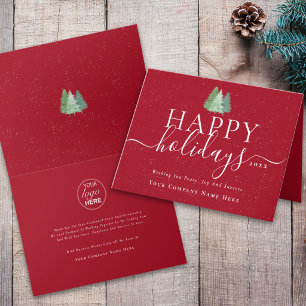Modern Christmas Trees Logo Red Business Holiday Card