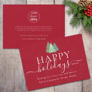 Modern Christmas Trees Logo Red Business Holiday Card