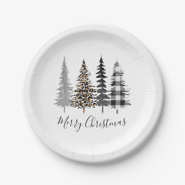 Modern Christmas Trees Paper Plates (Front)