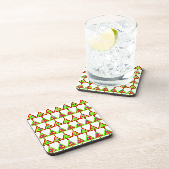 Modern Christmas Trees Pattern Beverage Coaster (Right Side)