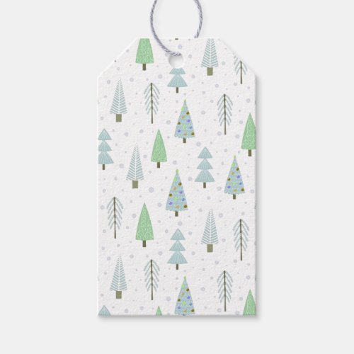 Modern Christmas Trees Pattern Blue Green Gift Tags