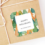 Modern Christmas Trees Pattern Happy Holidays Square Sticker<br><div class="desc">Happy Holidays sticker label. A minimalist and simple multi colored Christmas tree pattern holiday design.</div>
