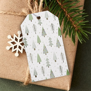 Modern Christmas Trees Pattern Sage Green Gift Tags