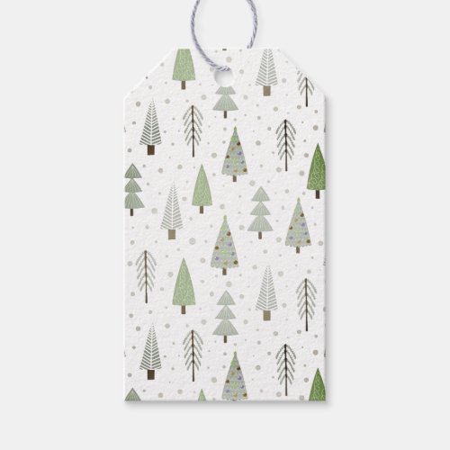 Modern Christmas Trees Pattern Sage Olive Green Gift Tags