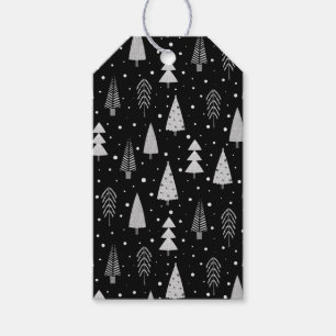 Modern Christmas Trees Pattern Silver Gray Black Gift Tags