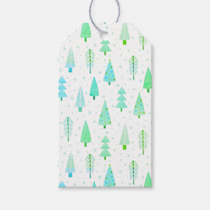Modern Christmas Trees Pattern Turquoise Blue  Gift Tags