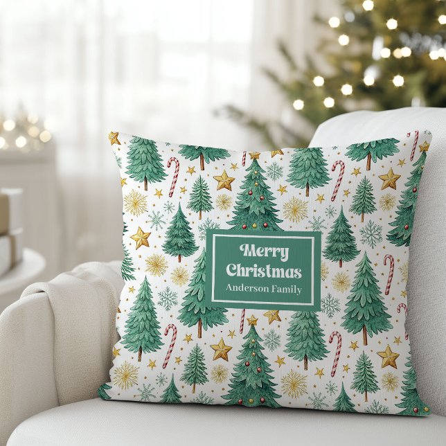 Modern Christmas Trees Personalized Holiday Pillow (Modern Christmas Trees Personalized Holiday Pillow)