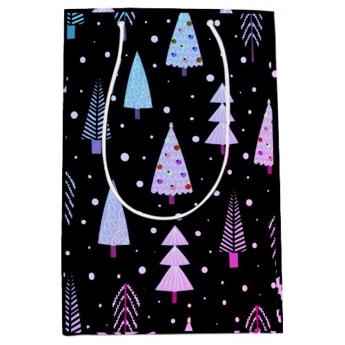Modern Christmas Trees Purple Pink Black Medium Gift Bag