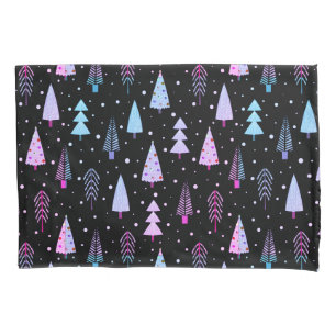 Modern Christmas Trees Purple Pink Black Pattern Pillow Case