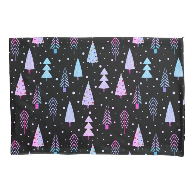 Modern Christmas Trees Purple Pink Black Pattern Pillow Case (Front)