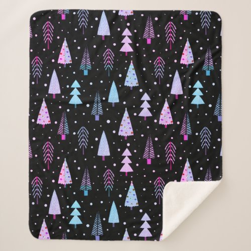 Modern Christmas Trees Purple Pink Black Pattern Sherpa Blanket