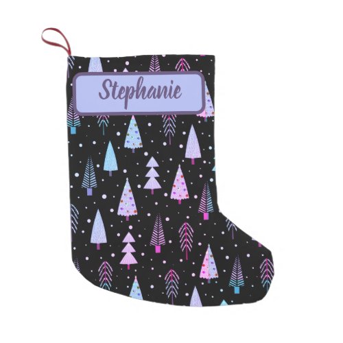 Modern Christmas Trees Purple Pink Black Small Christmas Stocking