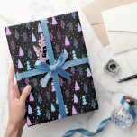 Modern Christmas Trees Purple Pink Black Wrapping Paper<br><div class="desc">Modern Christmas giftwrap featuring a pattern of abstract Christmas trees and winter forest trees in the snow in trendy multi-color purple, pink and blue with a black background. ASSISTANCE: For help with design modification or personalization, color change, transferring the design to another product or if you would like coordinating items,...</div>