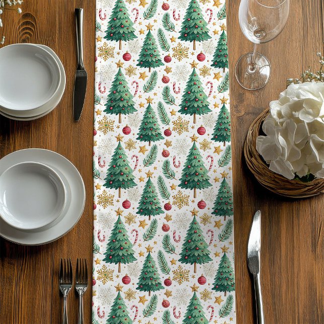 Modern Christmas Trees Red and Gold Dining Runner (Modern Christmas Trees Red and Gold Dining Runner)