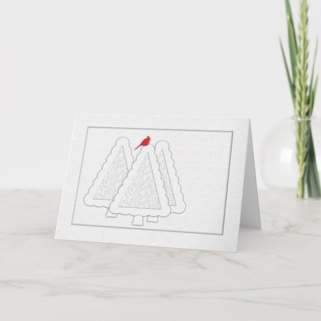 Modern Christmas Trees Red Cardinal Holiday Card (Front)