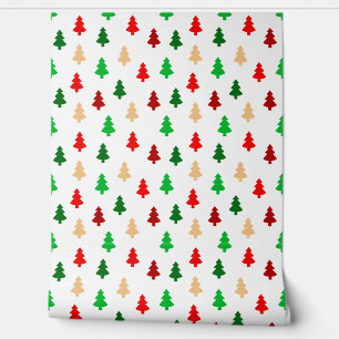 Modern Christmas Trees - Red Green and Gold Wallpaper