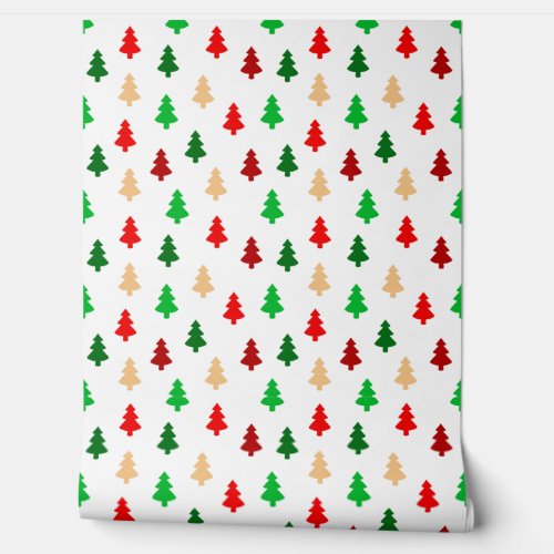 Modern Christmas Trees _ Red Green and Gold Wallpaper