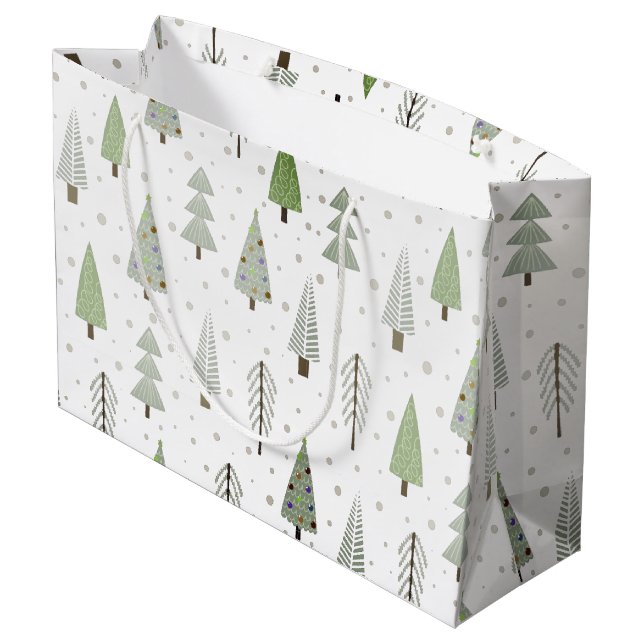 Modern Christmas Trees Sage Green Abstract Pattern Large Gift Bag (Back Angled)