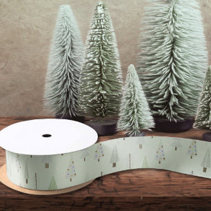 Modern Christmas Trees Sage Green Satin Ribbon