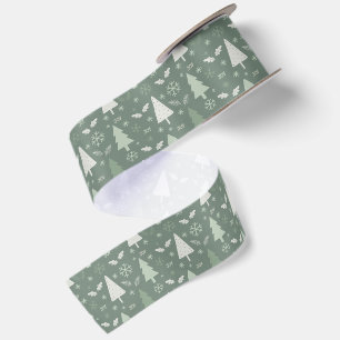 Modern Christmas Trees Sage Green Satin Ribbon