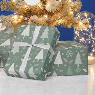 Modern Christmas Trees Sage Green Wrapping Paper