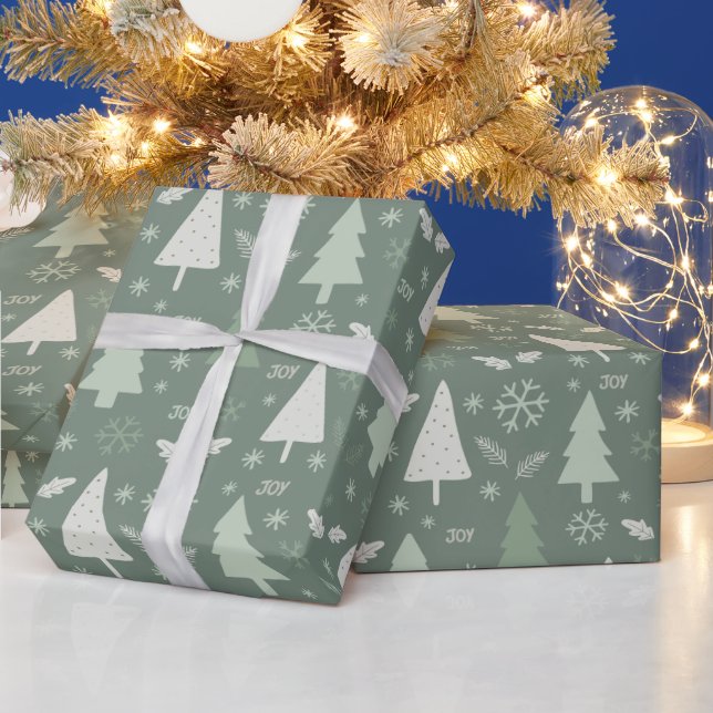 Modern Christmas Trees Sage Green Wrapping Paper (Holidays)