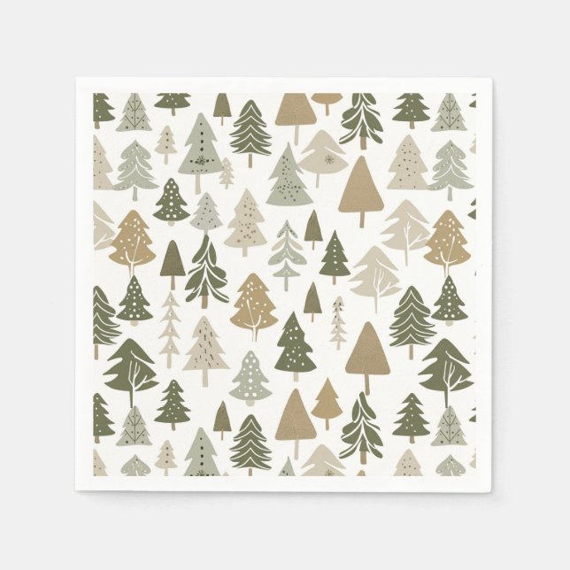 Modern Christmas Trees Sage Olive Green Pattern  Napkins (Front)