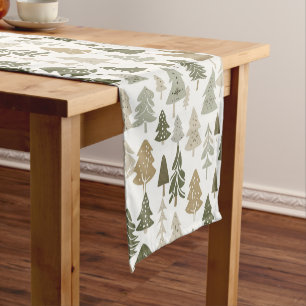 Modern Christmas Trees Sage Olive Green Pattern  Short Table Runner