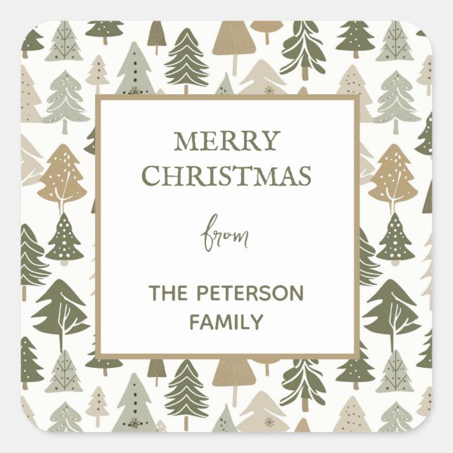 Modern Christmas Trees Sage Olive Green Pattern  Square Sticker (Front)